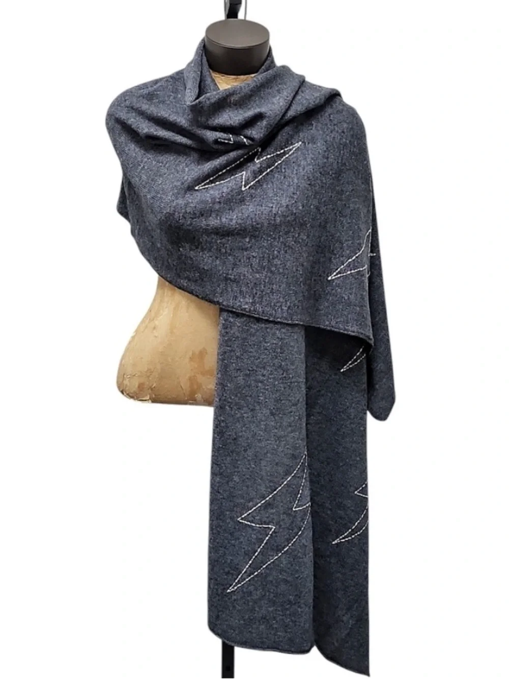 Sundry Revolve Wool Cashmere Wrap Scarf White Bolt Stitch Charcoal Grey